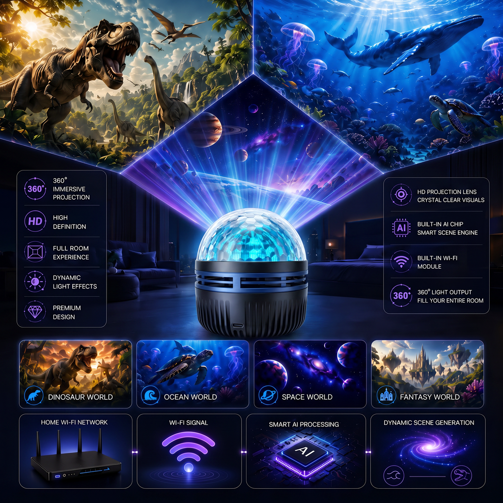 🦖🎁 Transformez votre chambre en galaxie 5D : L'immersion cosmique à 360°