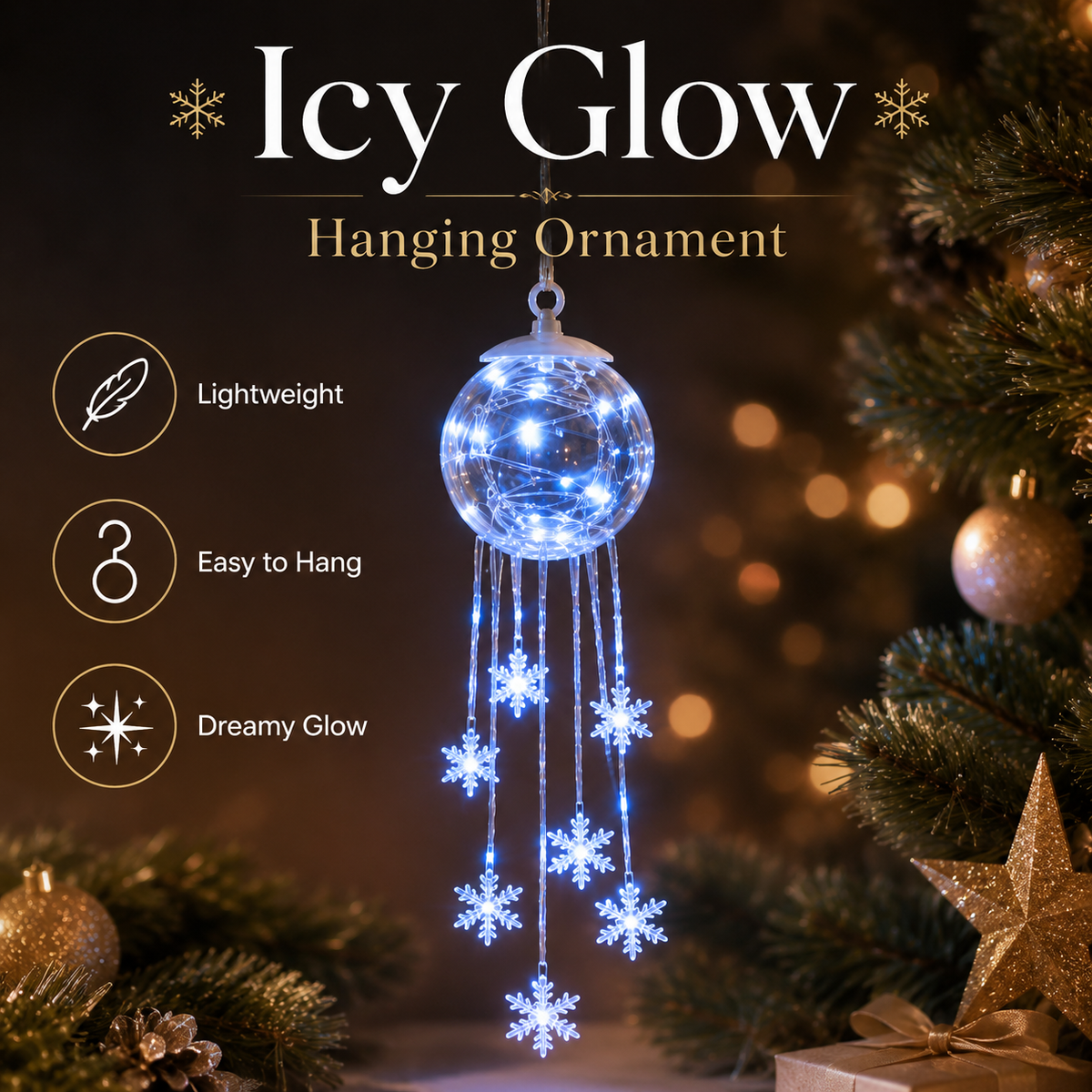 ❄️ Cascade de Flocons Magiques d’Hiver – Décoration de Noël Suspendue à LED ✨