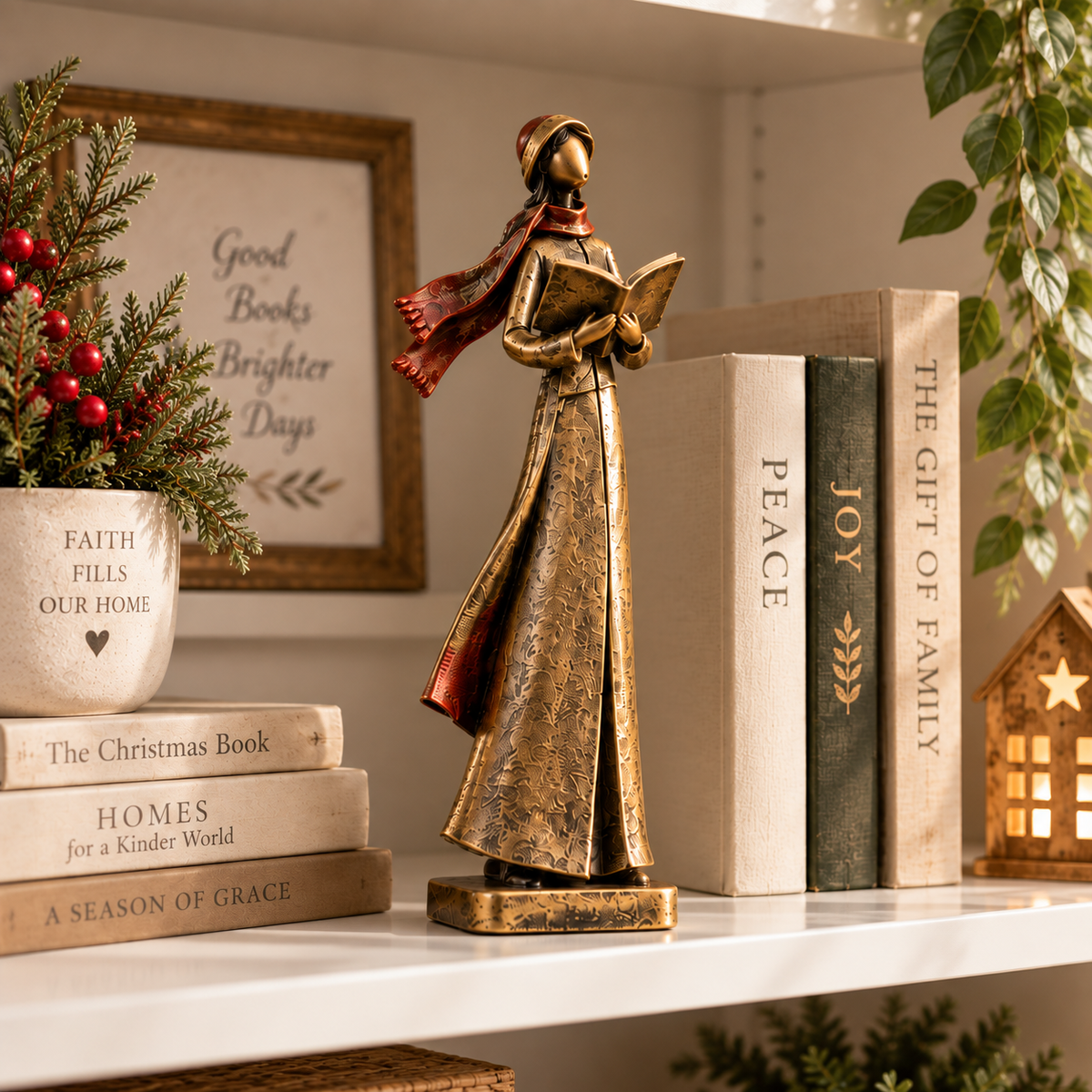 🎶 Choristes du Réveillon de Noël – Ensemble de 5 Figurines de Noël Dorées Vintage