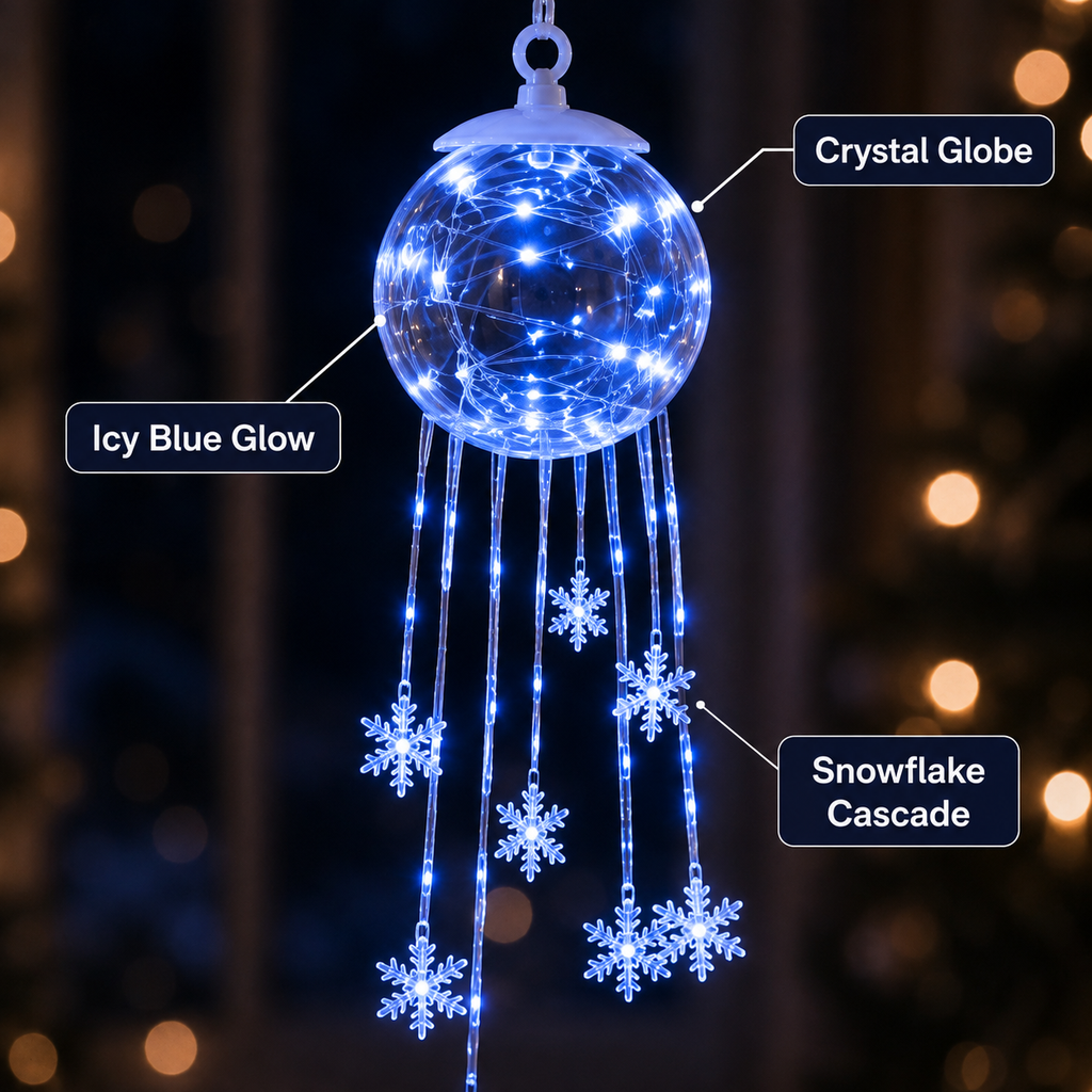 ❄️ Cascade de Flocons Magiques d’Hiver – Décoration de Noël Suspendue à LED ✨