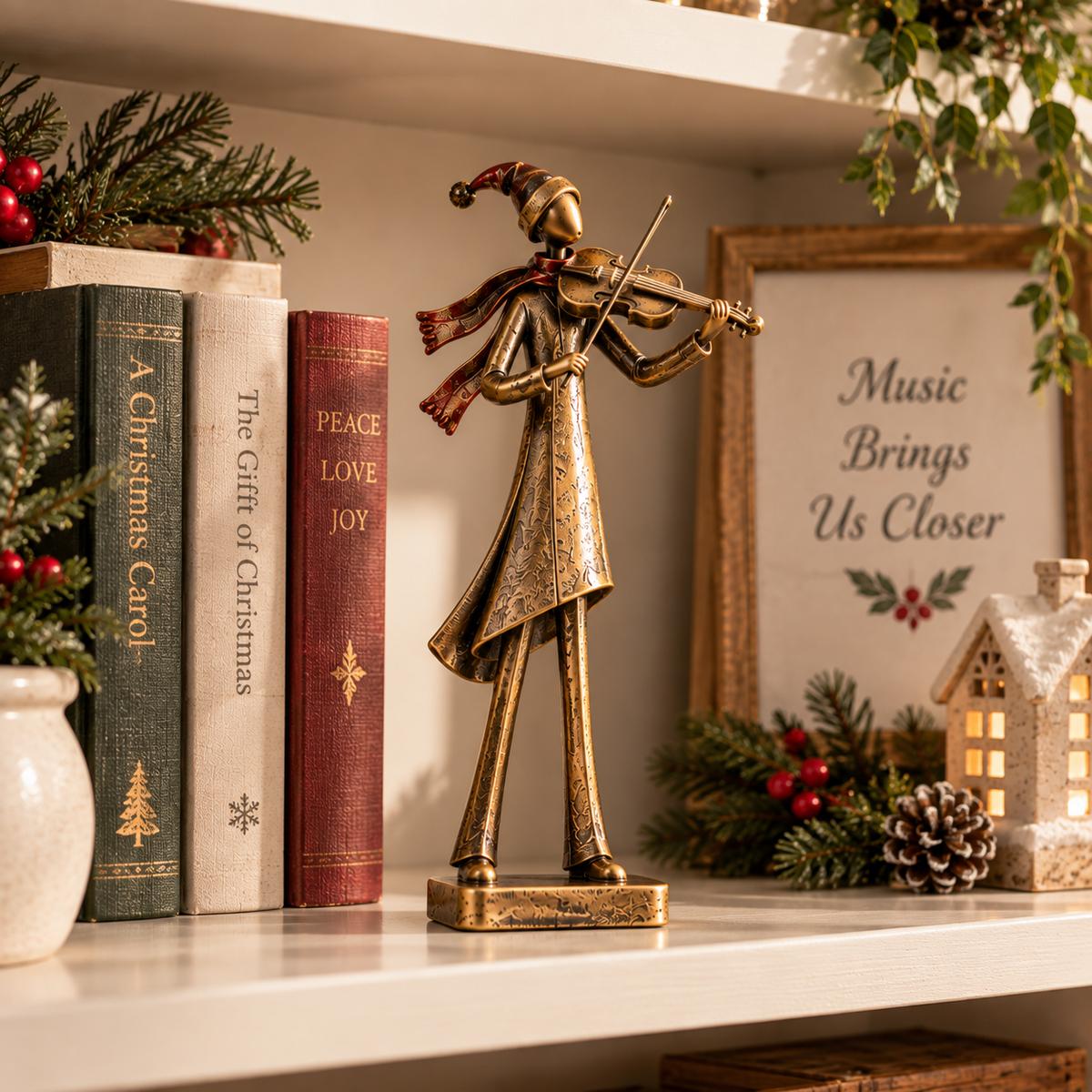 🎶 Choristes du Réveillon de Noël – Ensemble de 5 Figurines de Noël Dorées Vintage