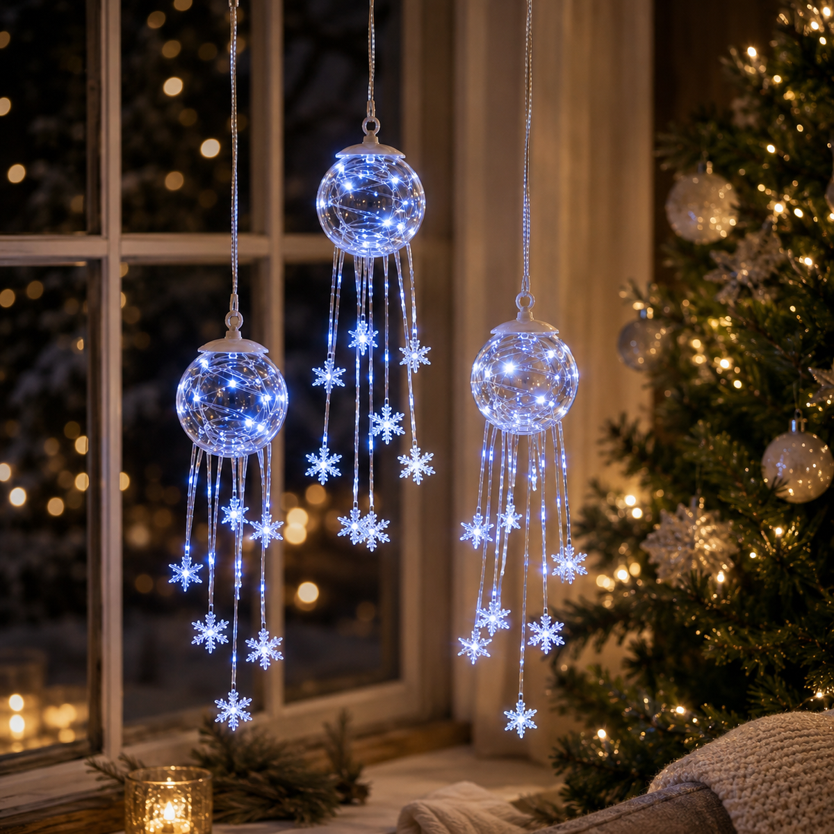 ❄️ Cascade de Flocons Magiques d’Hiver – Décoration de Noël Suspendue à LED ✨