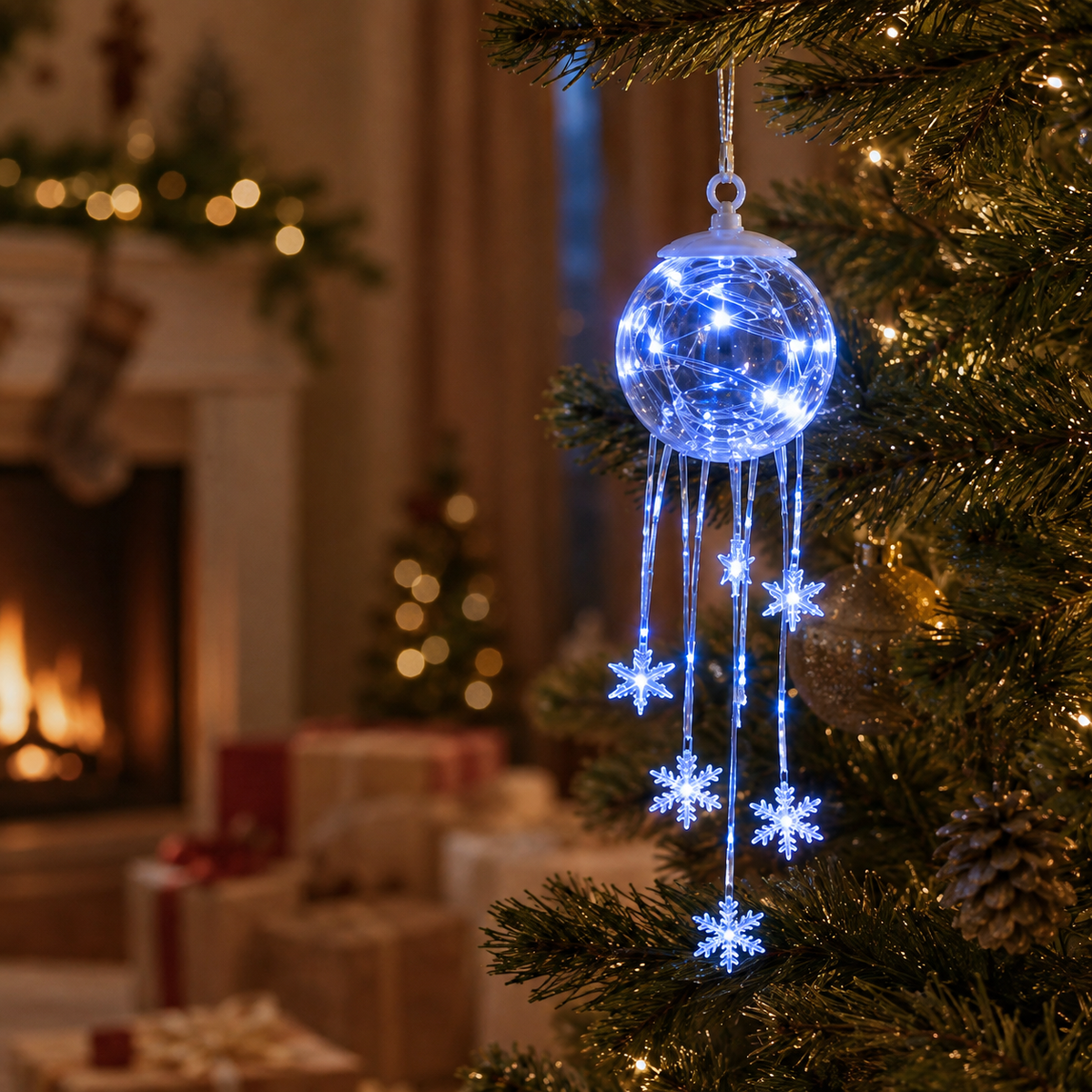 ❄️ Cascade de Flocons Magiques d’Hiver – Décoration de Noël Suspendue à LED ✨