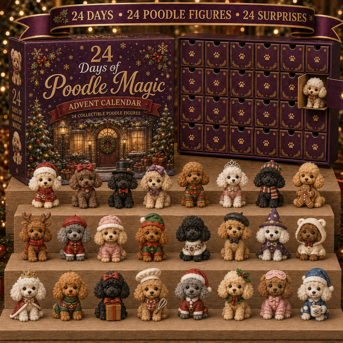 Calendrier de l’Avent Caniches 2026 – 24 Surprises – Cadeau pour Amoureux des Chiens