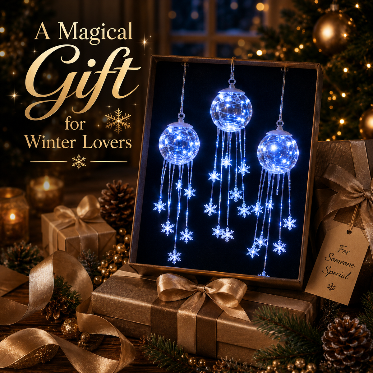 ❄️ Cascade de Flocons Magiques d’Hiver – Décoration de Noël Suspendue à LED ✨