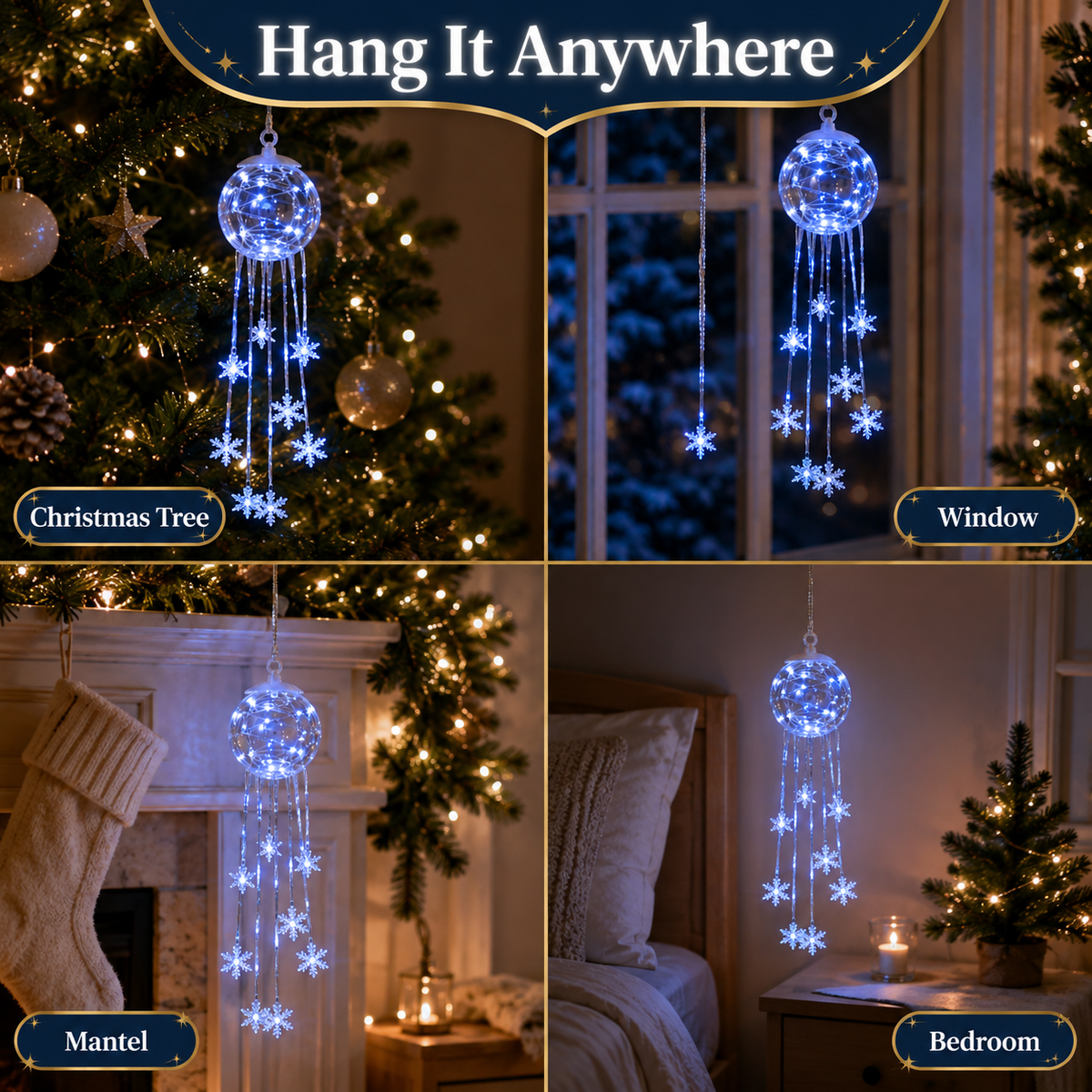 ❄️ Cascade de Flocons Magiques d’Hiver – Décoration de Noël Suspendue à LED ✨