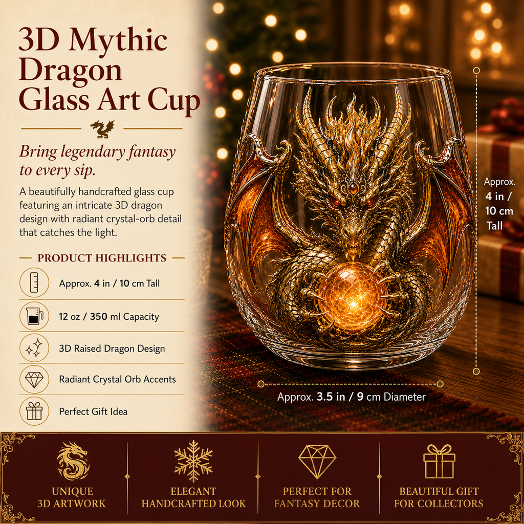 🐉✨ Verre Dragon Mythique 3D – Verre Fantasy en Relief pour Whisky & Décoration 🎁