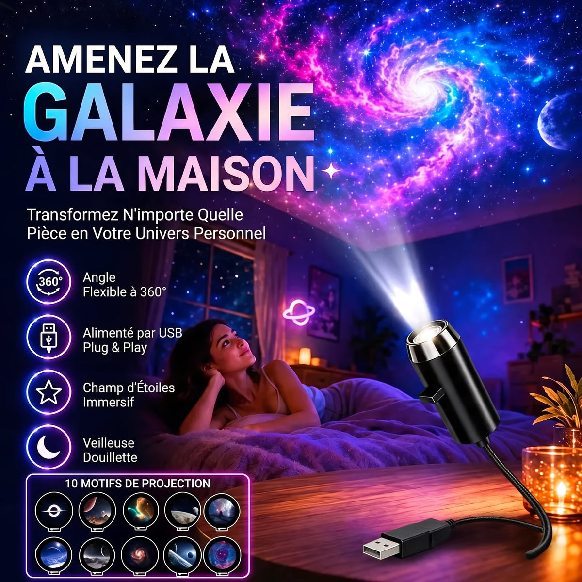 ✨Branchez, projetez, admirez : Le projecteur féerique Plug-&-Play pour des fêtes réussies
