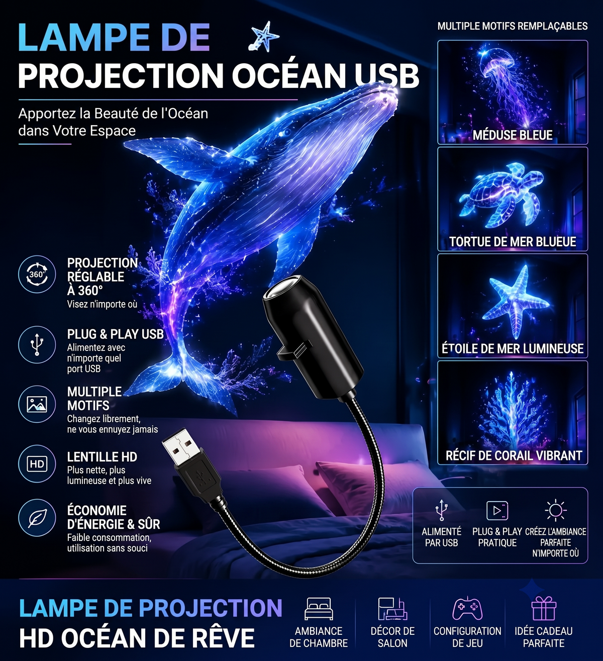 ✨ Projecteur HD Ciel Étoilé – Plug & Play 🌌