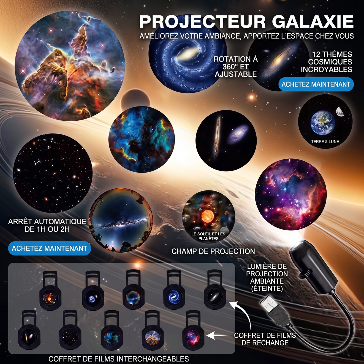 ✨ Projecteur HD Ciel Étoilé – Plug & Play 🌌