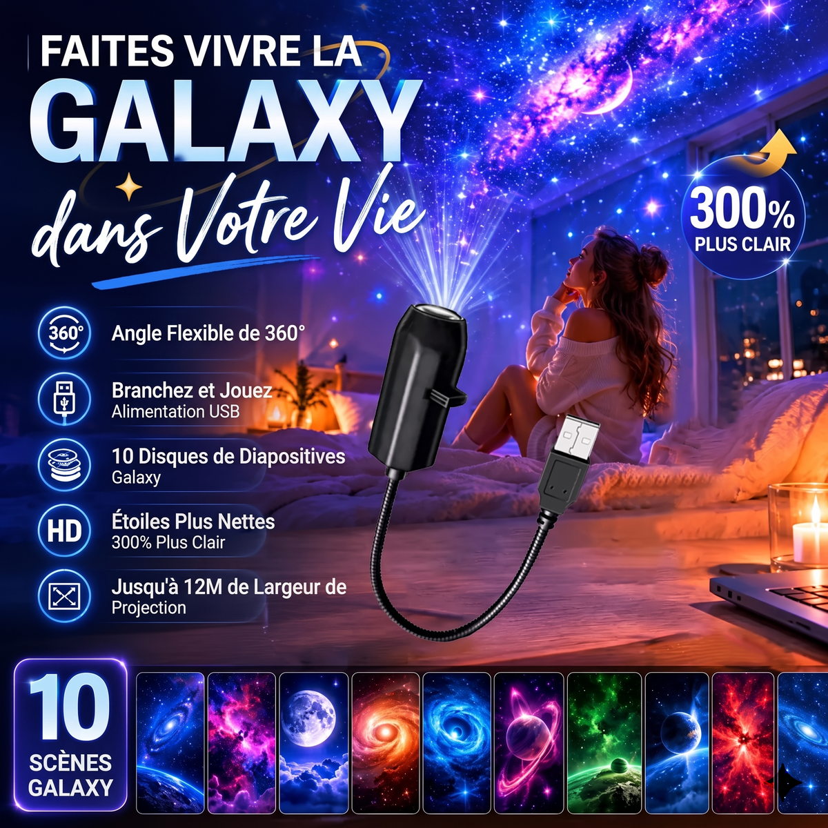 ✨ Projecteur HD Ciel Étoilé – Plug & Play 🌌