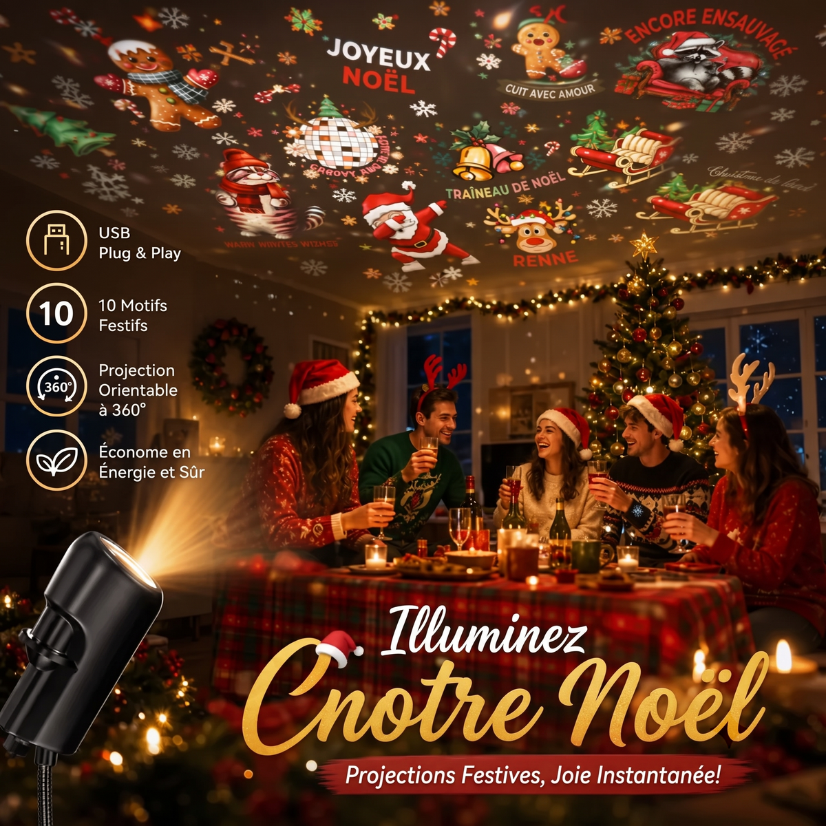 ✨Branchez, projetez, admirez : Le projecteur féerique Plug-&-Play pour des fêtes réussies