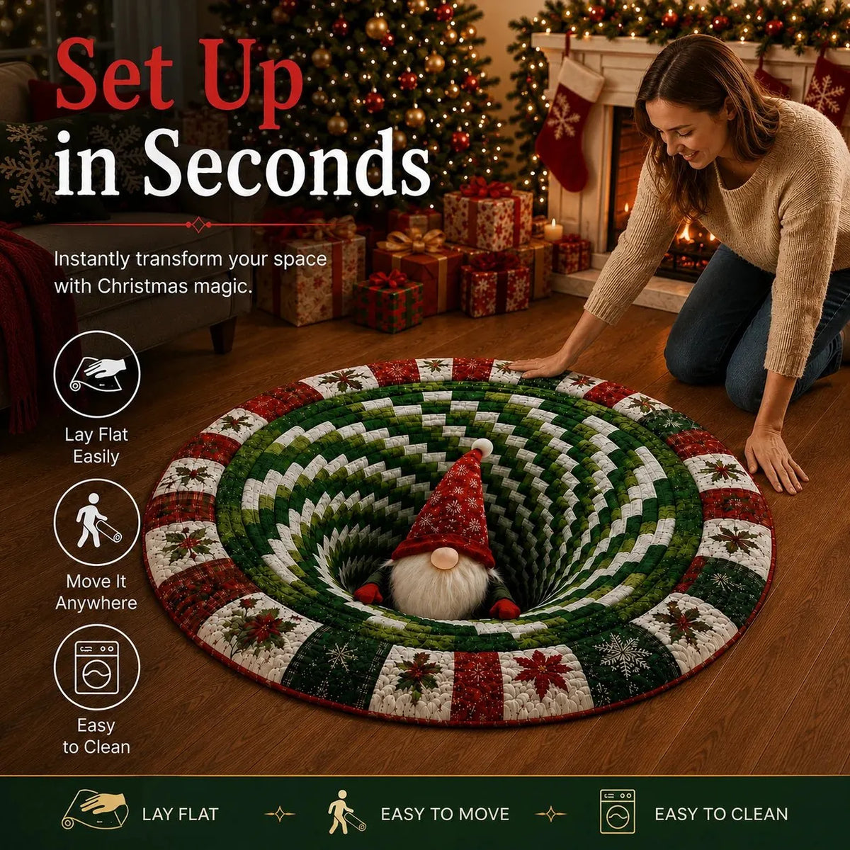 🎄 Tapis de Noël avec illusion d’optique 3D