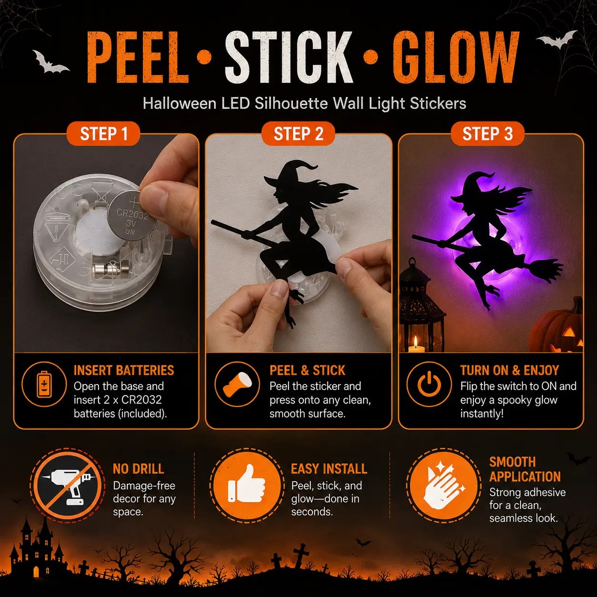 Silhouettes LED Halloween – Décoration Adhésive