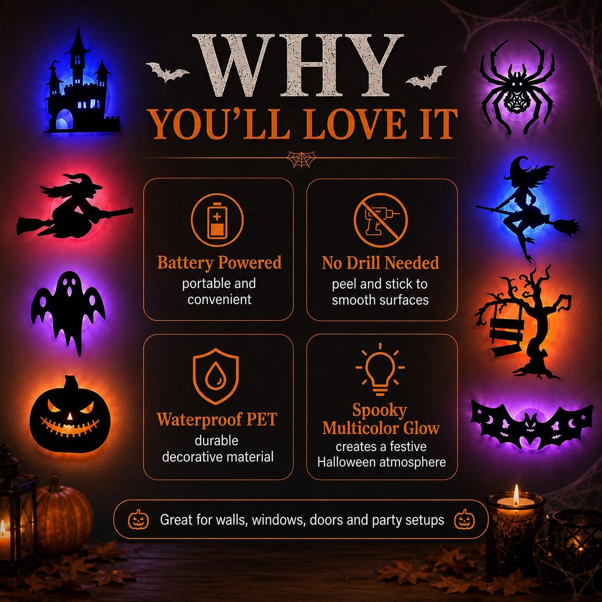 Silhouettes LED Halloween – Décoration Adhésive